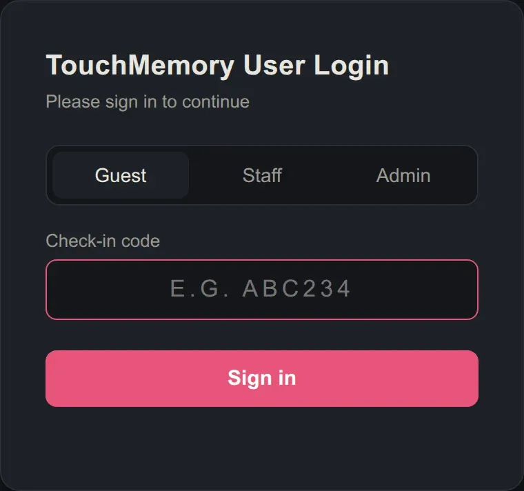 Login screen