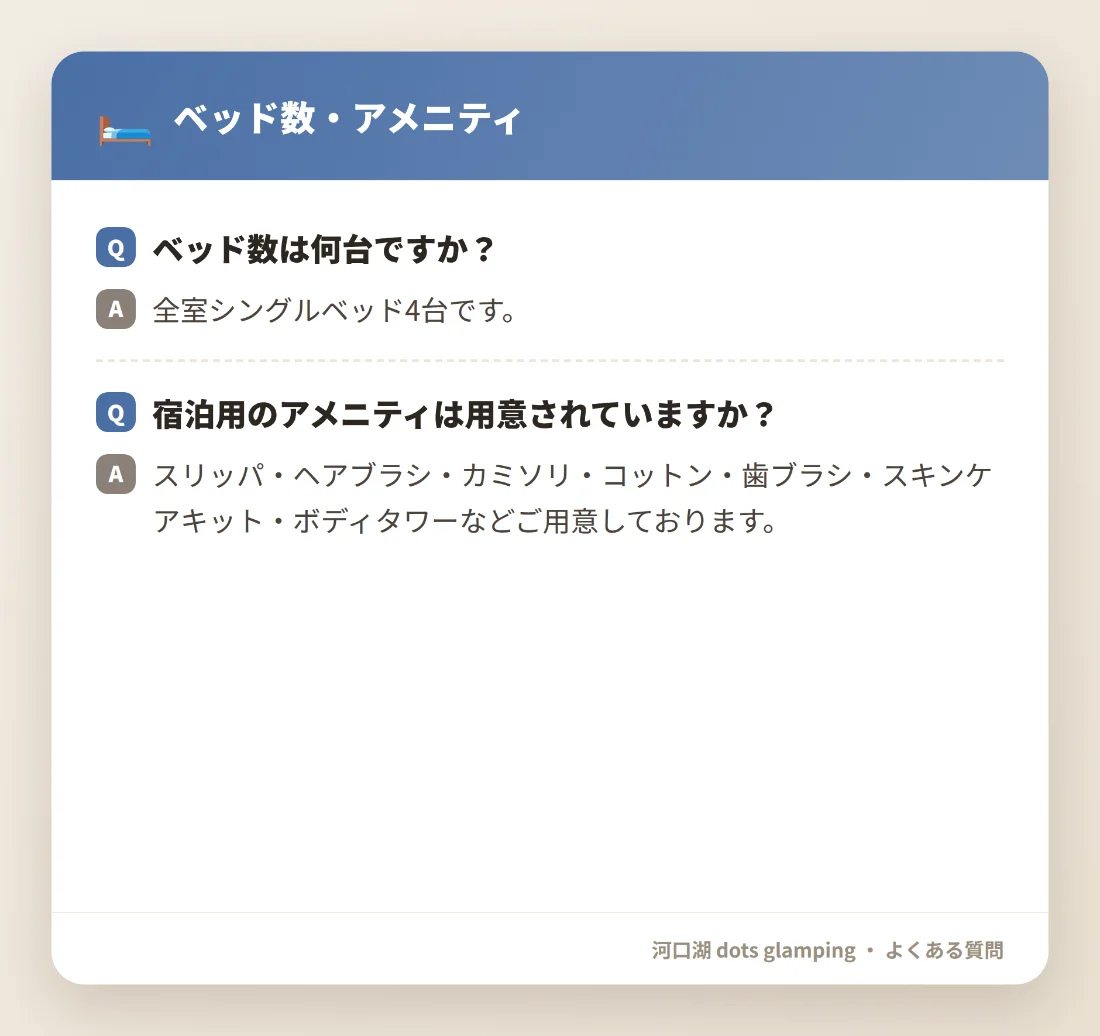 AI が同時に「ベッド数・宿泊アメニティ」のよくある質問カードを表示する