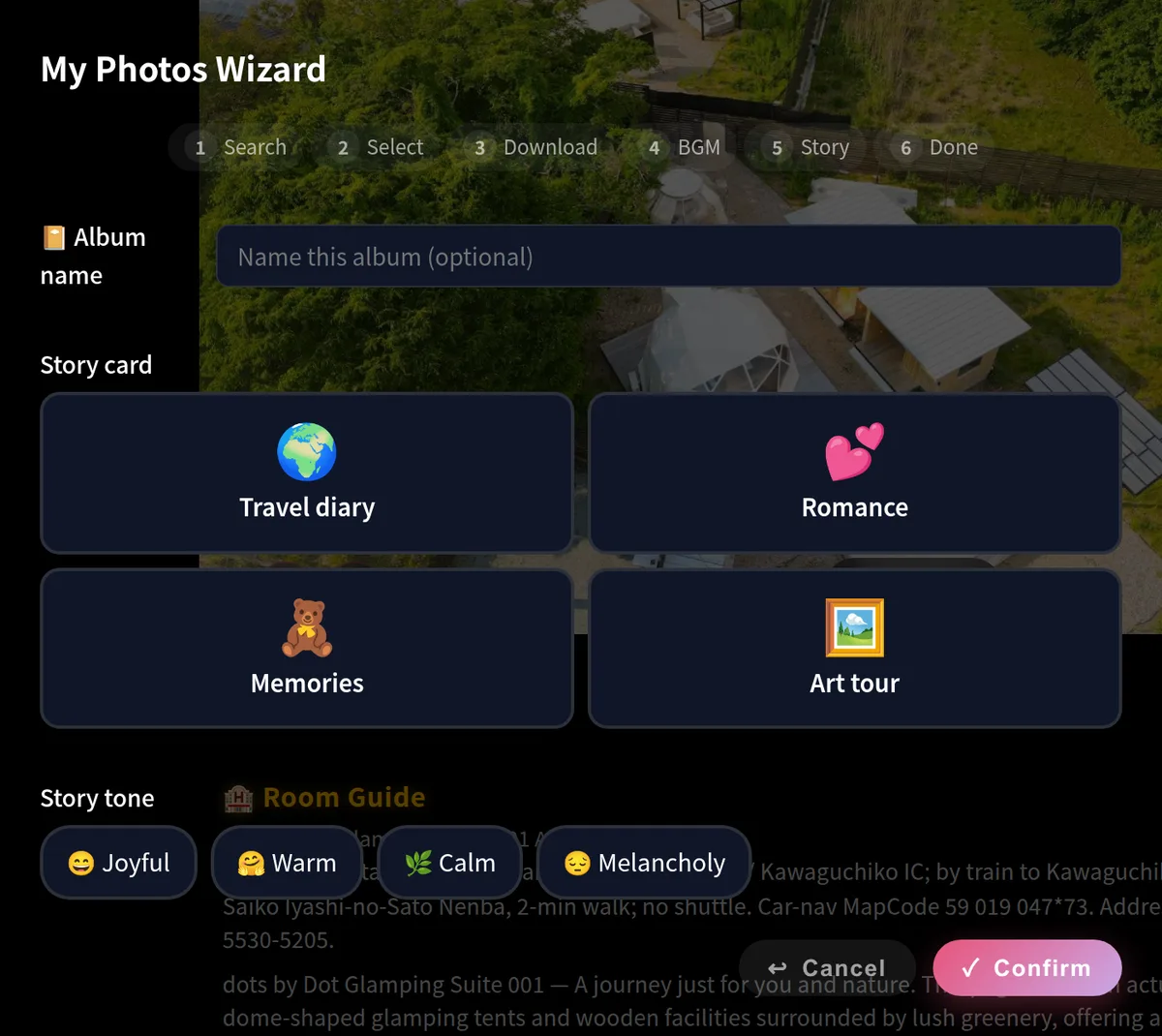 Album Wizard: story card + story mood